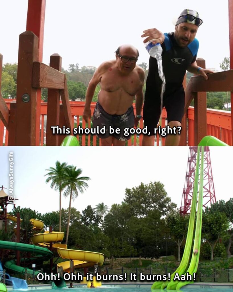 Always Sunny – S12E02 The Gang Goes to a Water Park – it burns