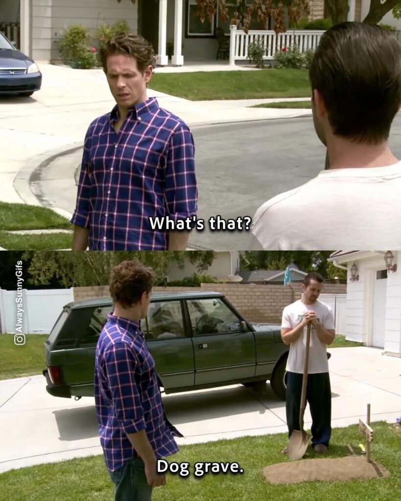 Always Sunny – S11E05 Mac & Dennis Move to the Suburbs – dog grave